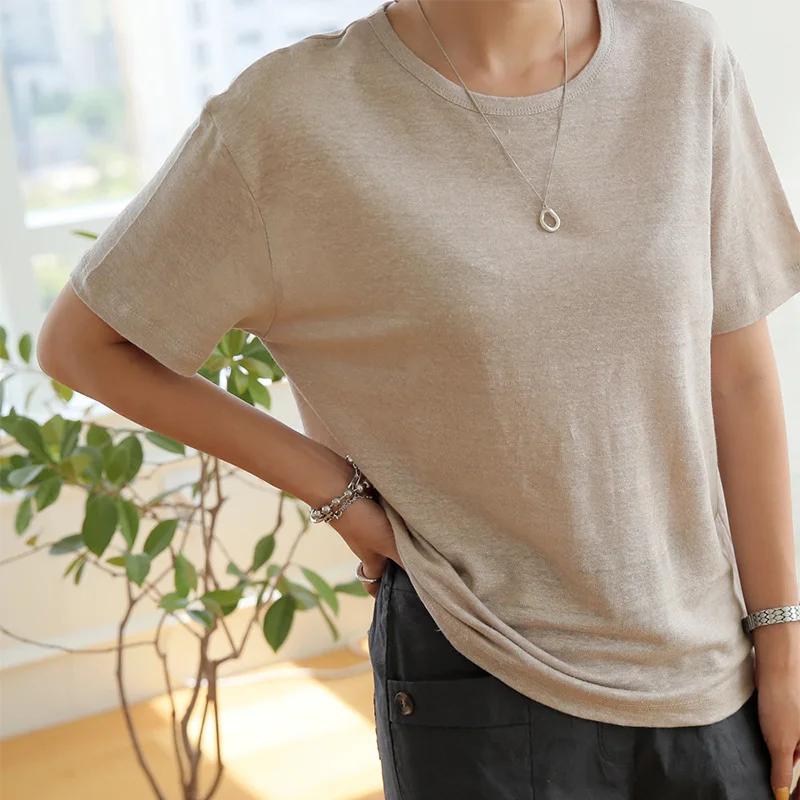 Summer Women T-Shirt Imitation Cotton Linen Short Sleeve Basic Streetwear Harajuku Oversized Tees Top Female Clothing