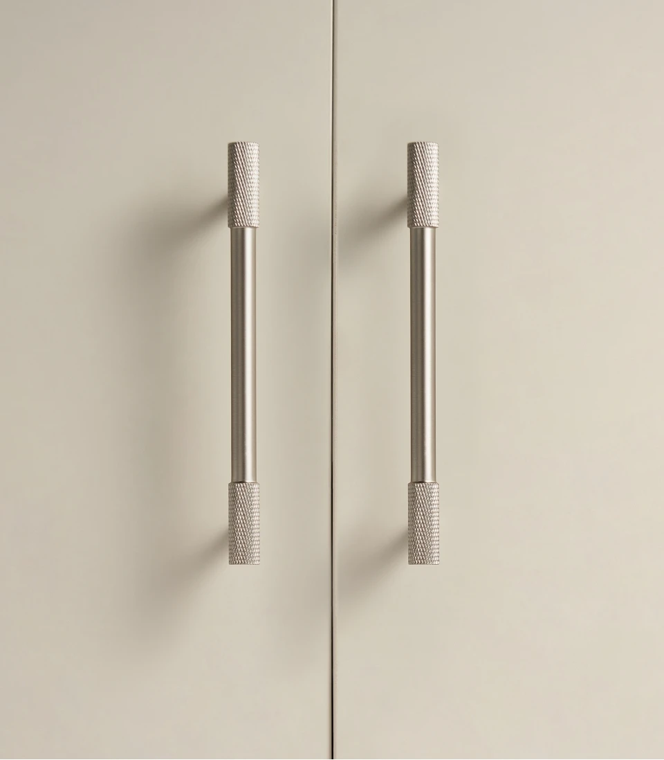 Nurlin Solid Brass Nickel Brushed Silver Knurled Classic Luxury kitchen Knobs Furniture Door Handle Available In Multiple Sizes