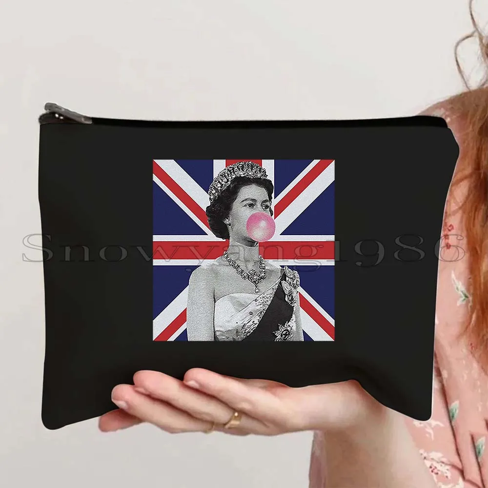 Queen Elizabeth II Portrait Gifts England Flag British Cosmetic Bag Makeup Travel Toiletries Organizer Storage Pouch Pencil Case