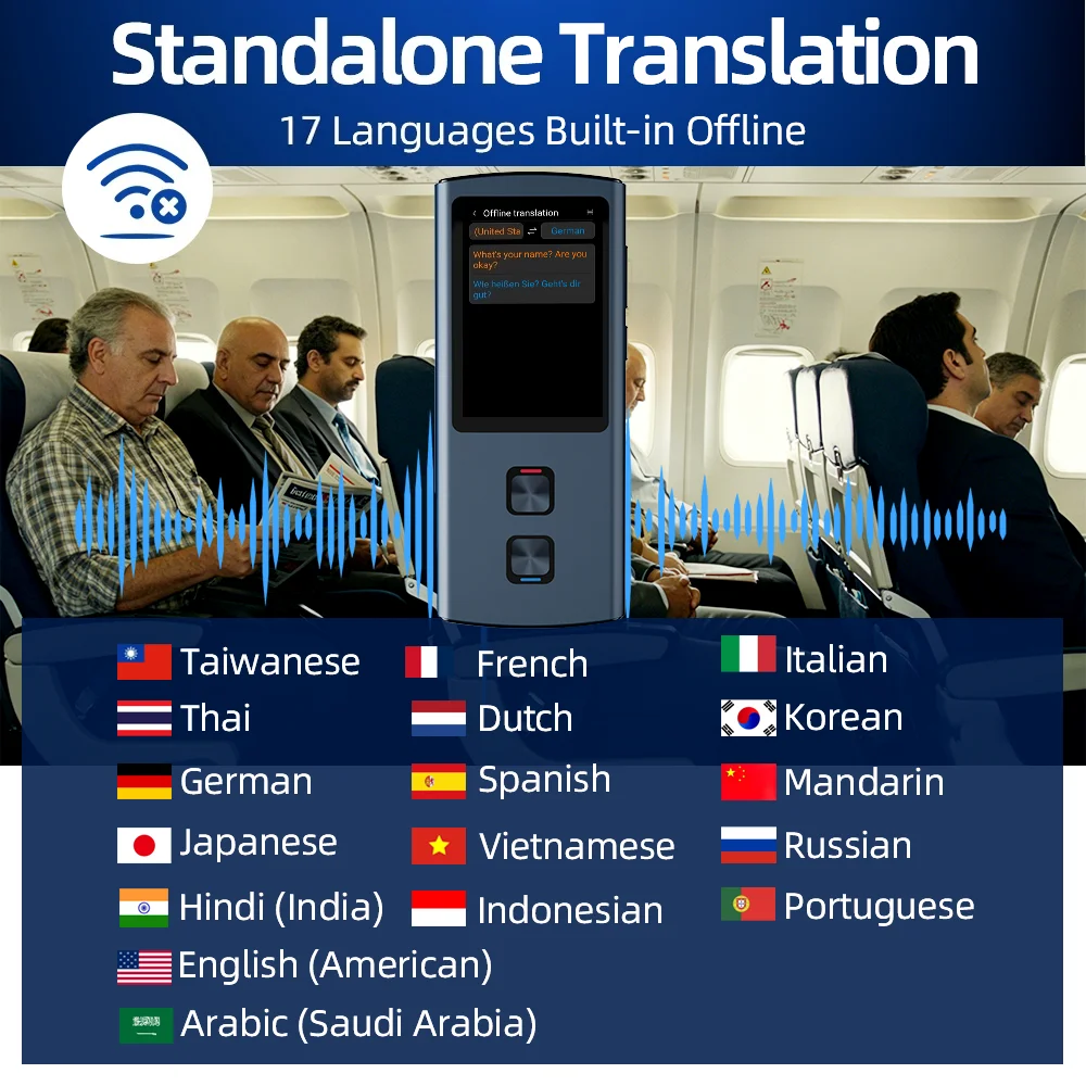 T26 T17 Metal Translator 17 Languages Offline 1+16GB Storage Professional Real-Time Interpreter for Business Meetings
