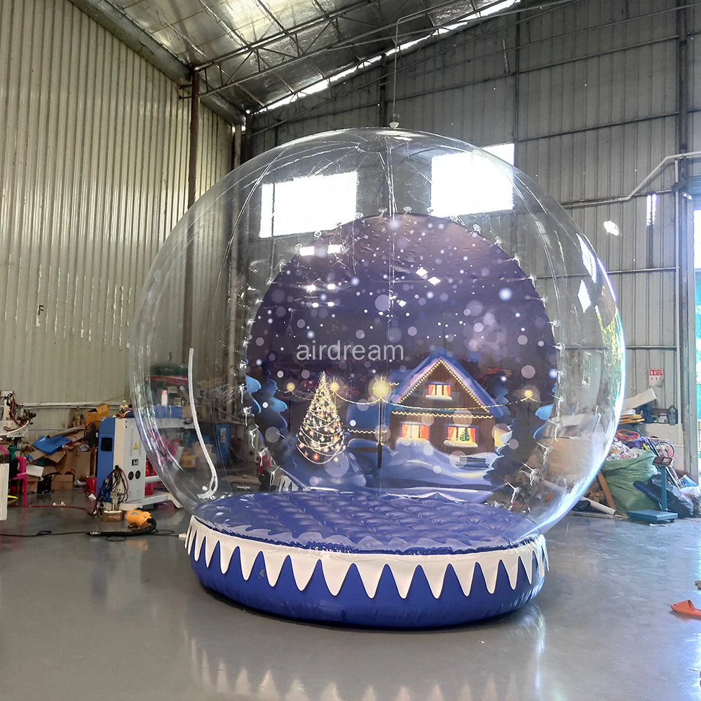 Globo inflável gigante ao ar livre da neve, bolha transparente barraca Santa com fundo impresso e ventilador, decoração do Natal