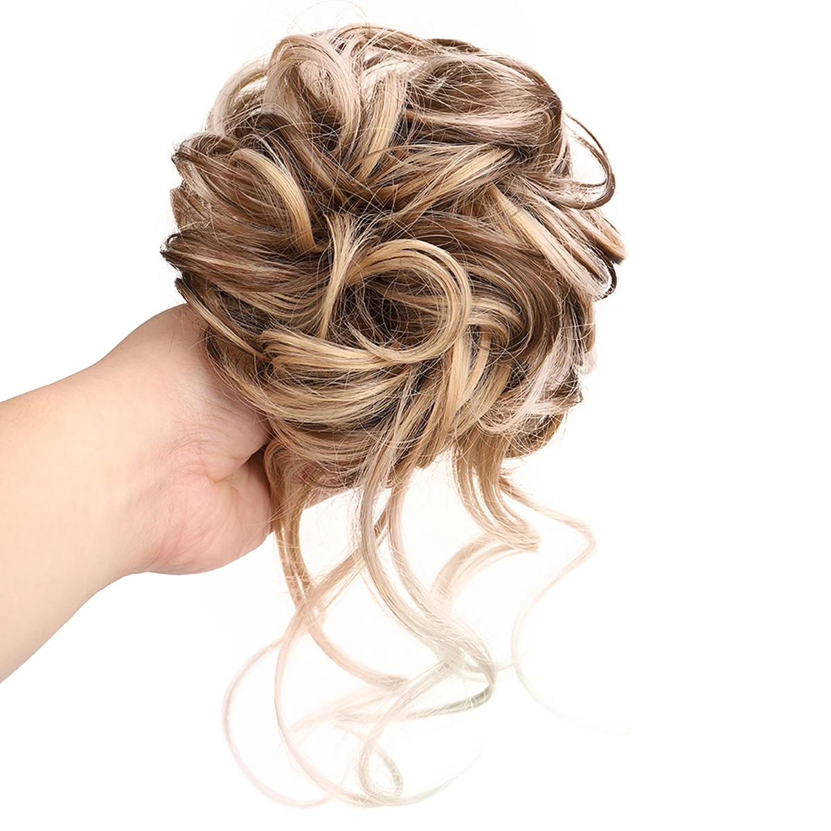 Synthetic Girls Claw Clip-on Hair Chignons Hairpiece Curly Hair Clip Heat Resistant Womens Hair Golden Gray Bun Wigs