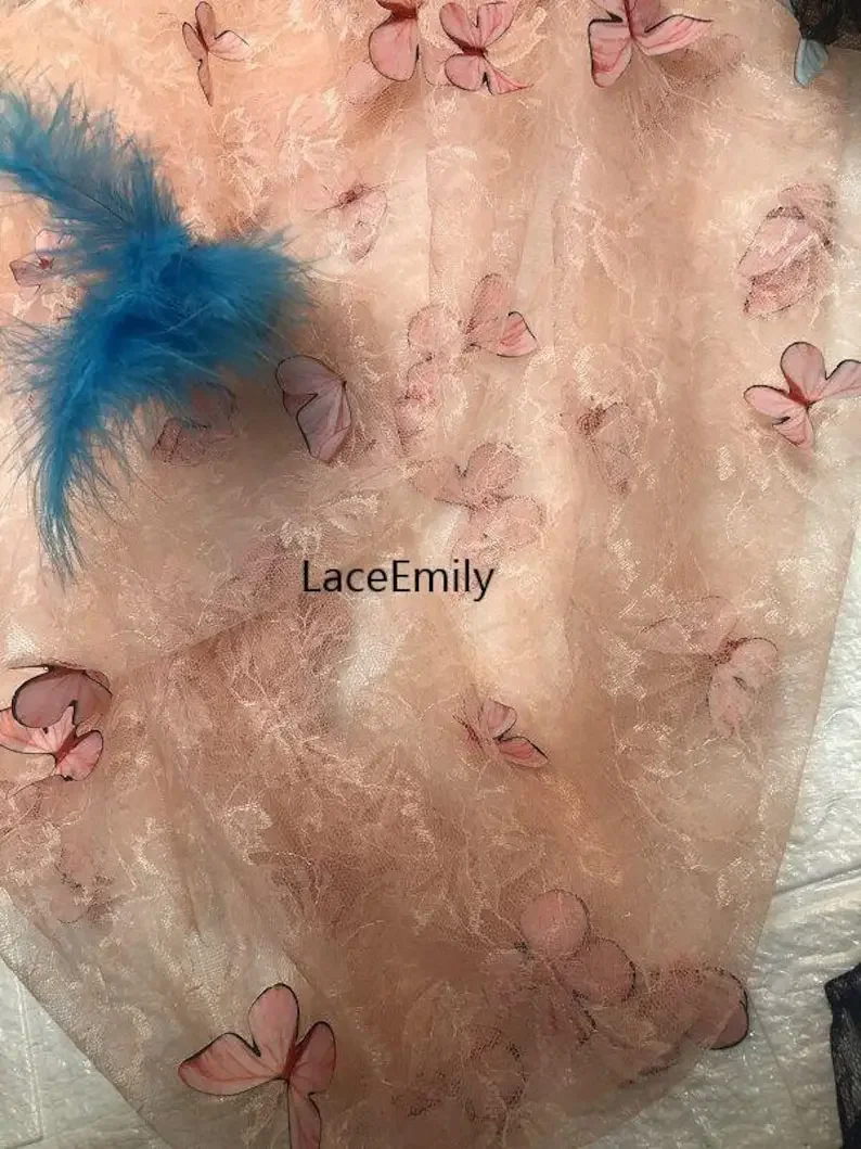 4 Colors 3D butterfly embroidery lace fabric Pink butterfly soft tulle For Wedding Dress Bridal Veil Tutu dress Baby