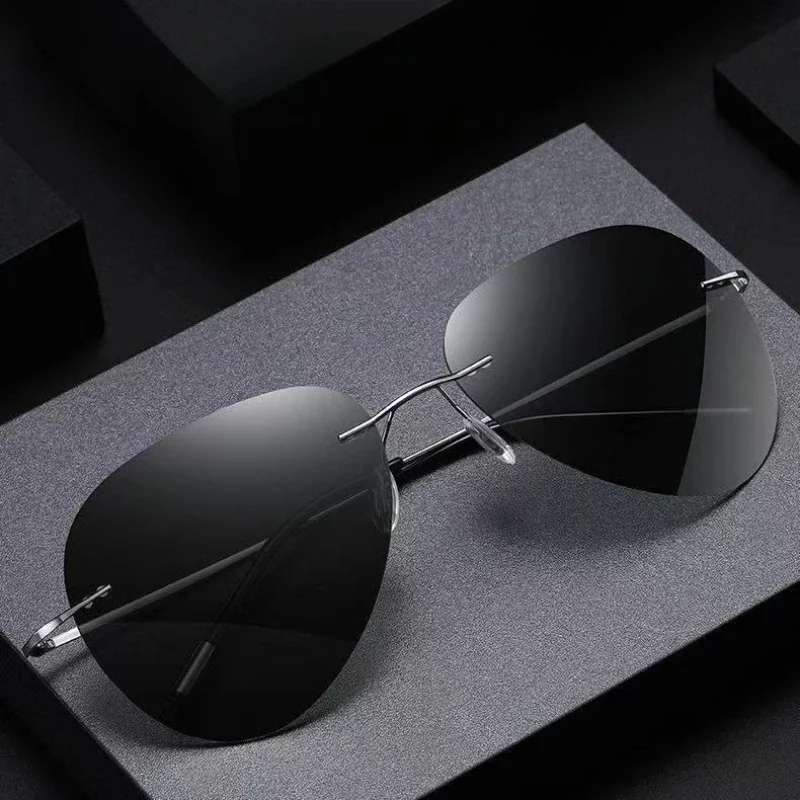 Pilot Polarized Sunglasses Men Rimless Titanium Alloy Ultralight SunGlasses Women Driving Sports Cycling Fishing Glasses Summer