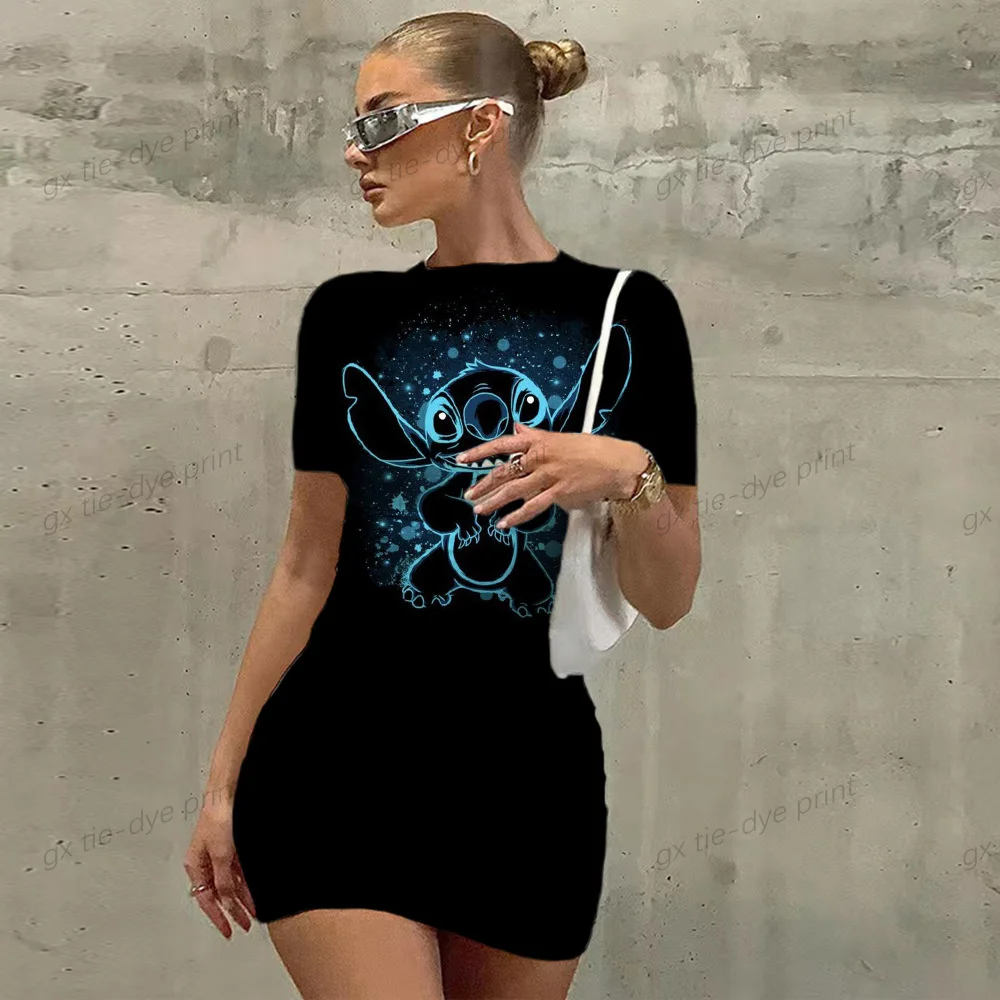 

Disney Lilo & Stitch 3d digital printing elegant ladies top sexy slim fit tight ladies dress