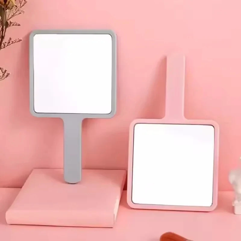 1/2pcs Handheld Makeup Mirror Square Vanity Mirror with Plastic Handle Hand High Definition Small Mirror  Tabletop Accessories ﻿