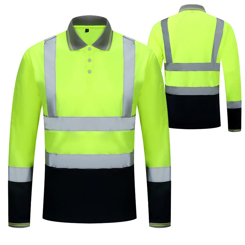 Hi Vis Safety Workwear Long Sleeve Polo Shirt for Men Reflective Shirt Men Work Construction Safety Clothing Workwear