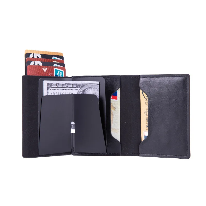 Koolstofvezel creditcardhouder portemonnee heren Rfid Smart Metal dunne slanke pop-up minimalistische portemonnee kleine zwarte metalen Airtag