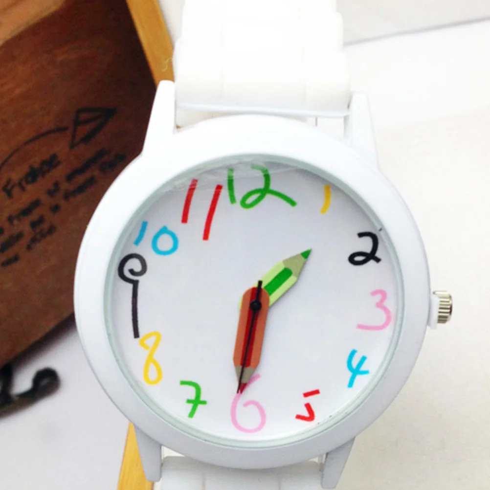 1pc Quartz Cartoon Design Accurate Time Learning Wristwatch For Pencil Watch Quartz Watch White