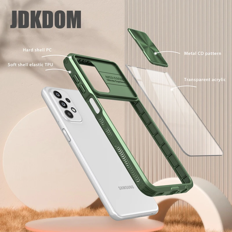 JDKDOM الشريحة دفع نافذة شفافة حقيبة لهاتف سامسونج غالاكسي A73 A54 A53 A52 A34 A25 A35 A55 A16 A26 A36 A56 A05 A05S غطاء