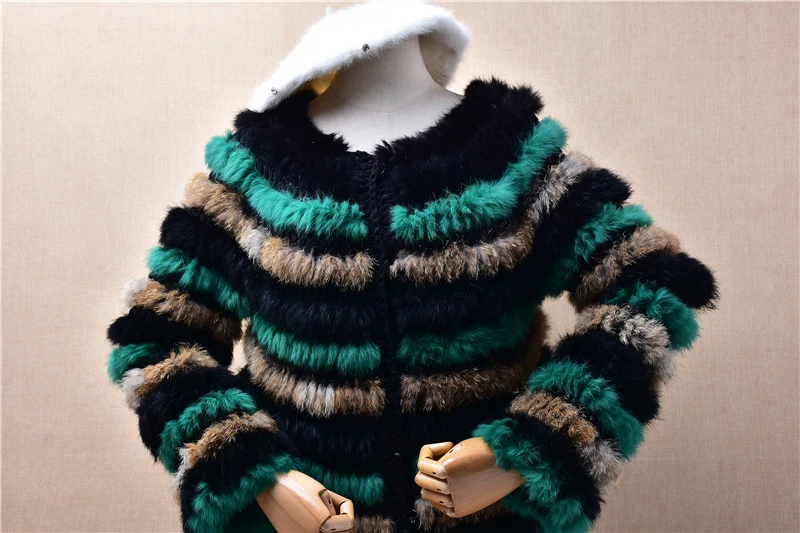 Women Mujer Autumn Winter Thick Warm Striped Crochet Rex Rabbit Hair Wool Knitted Long Sleeves Slim Cardigans Sweater Jacket Top