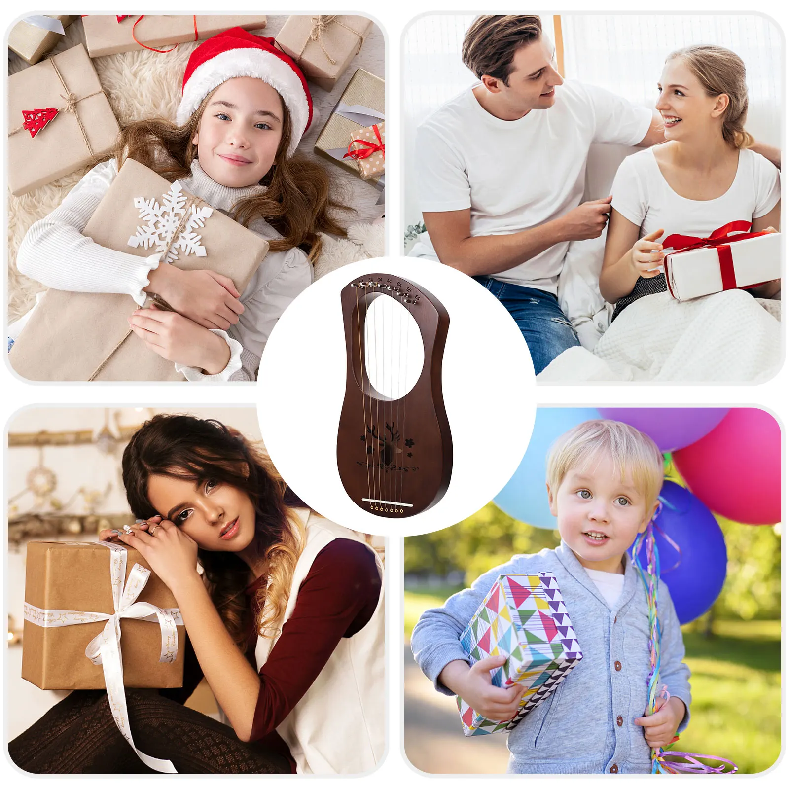 

7 String Lyre Harp Portable Wood String Instrument Ancient Style Handheld Harp Body Orchestral Musical Instrument Gift For Kids