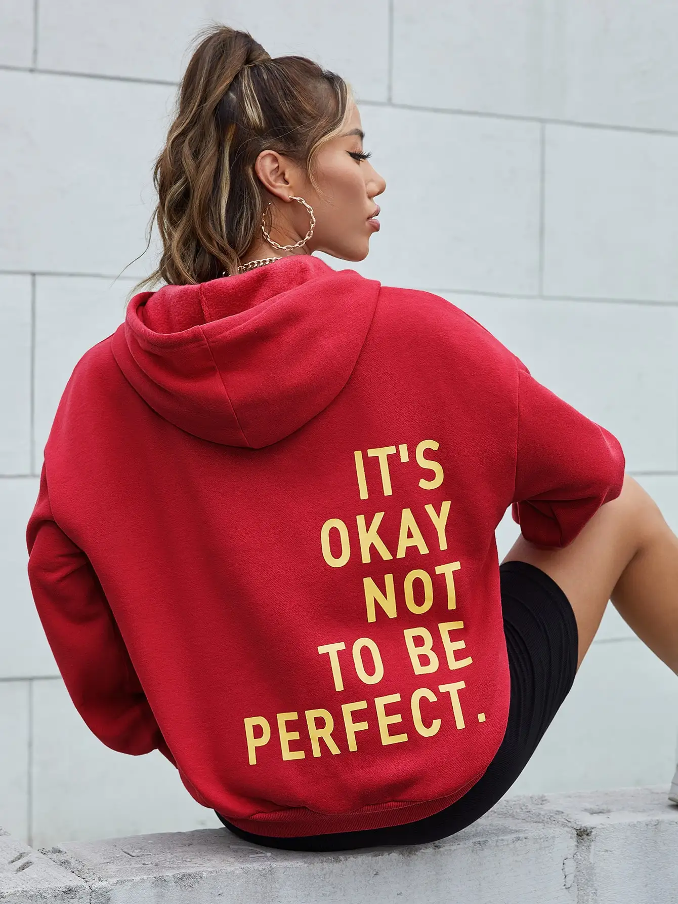 It\'s Okay Not To Be Perfect Art Letter Hoodies Female Fashion Casual Hoody Hip Hop Autumn Clothing Pocket Fur-liner Pullover