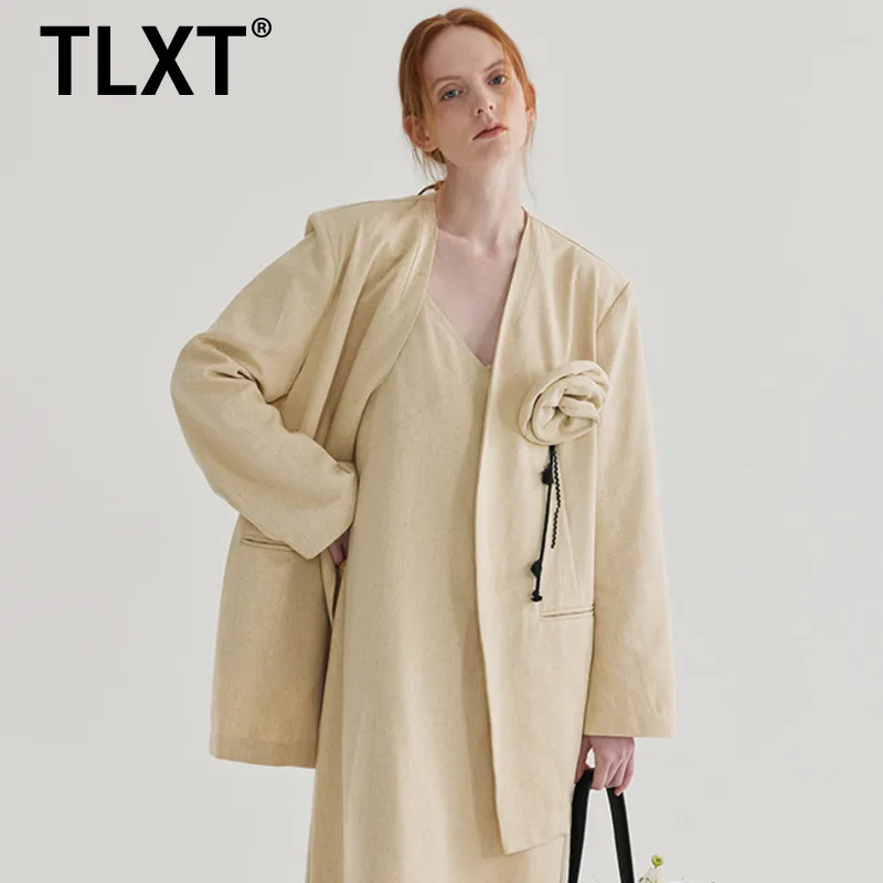 

TLXT модный женский пиджак с цветочным принтом и лацканами, свободные пальто с длинными рукавами, женская весна 202, новая одежда XK1229