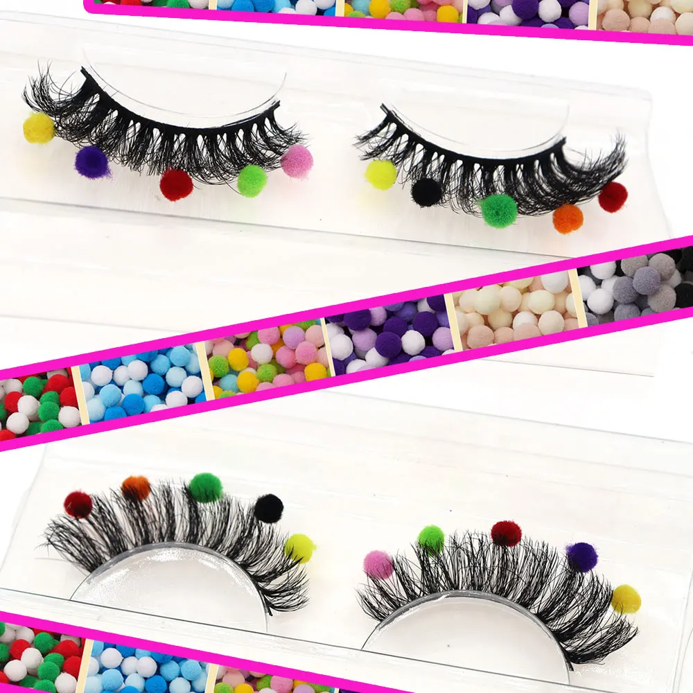 Coppia di graziose ciglia finte pelose colorate, stile naturale, adatte per cene cosplay, trucco di Natale e Halloween