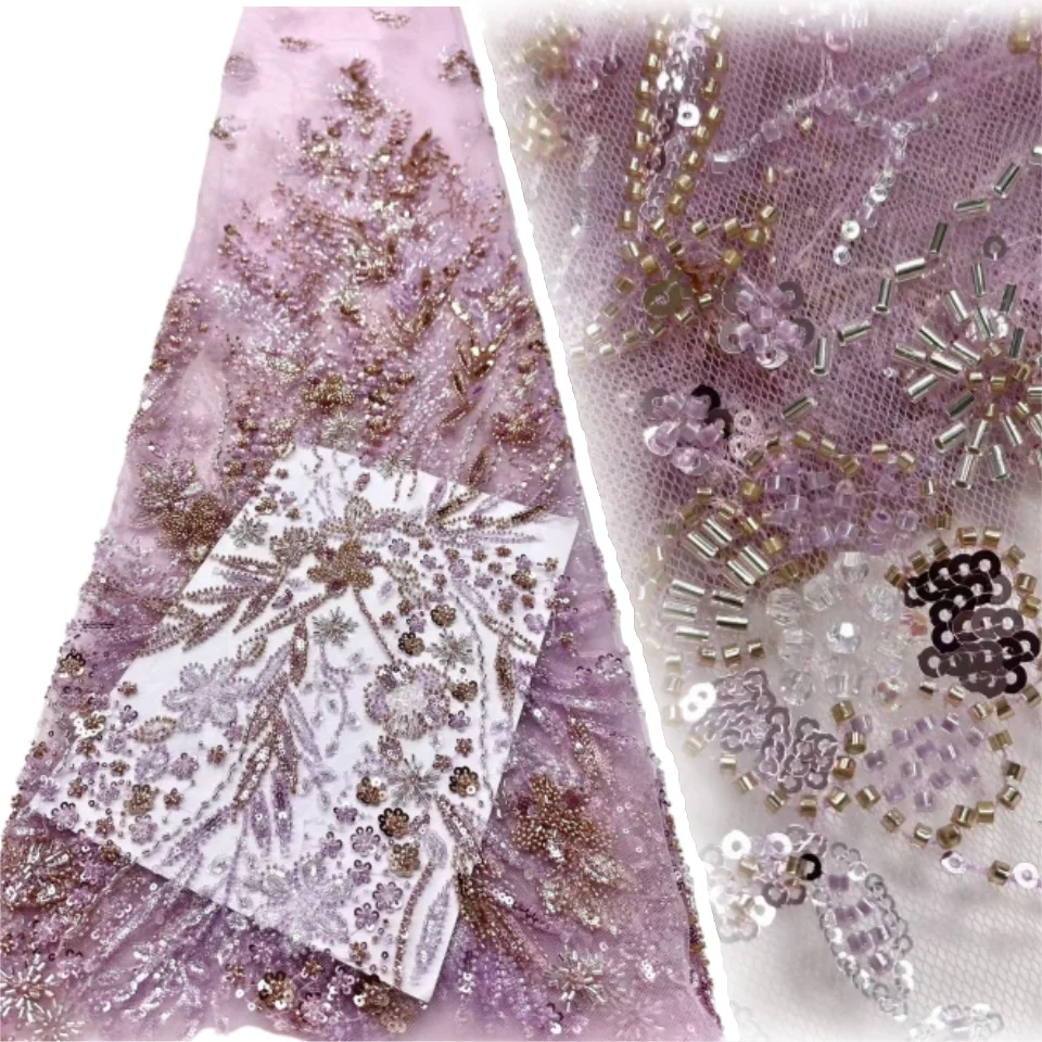 

Африканская кружевная ткань с тяжелыми бусинами, высококачественная нигерийская вышивка, блестки, французский тюль для свадебной вечеринки, материал 5 ярдовTP1328