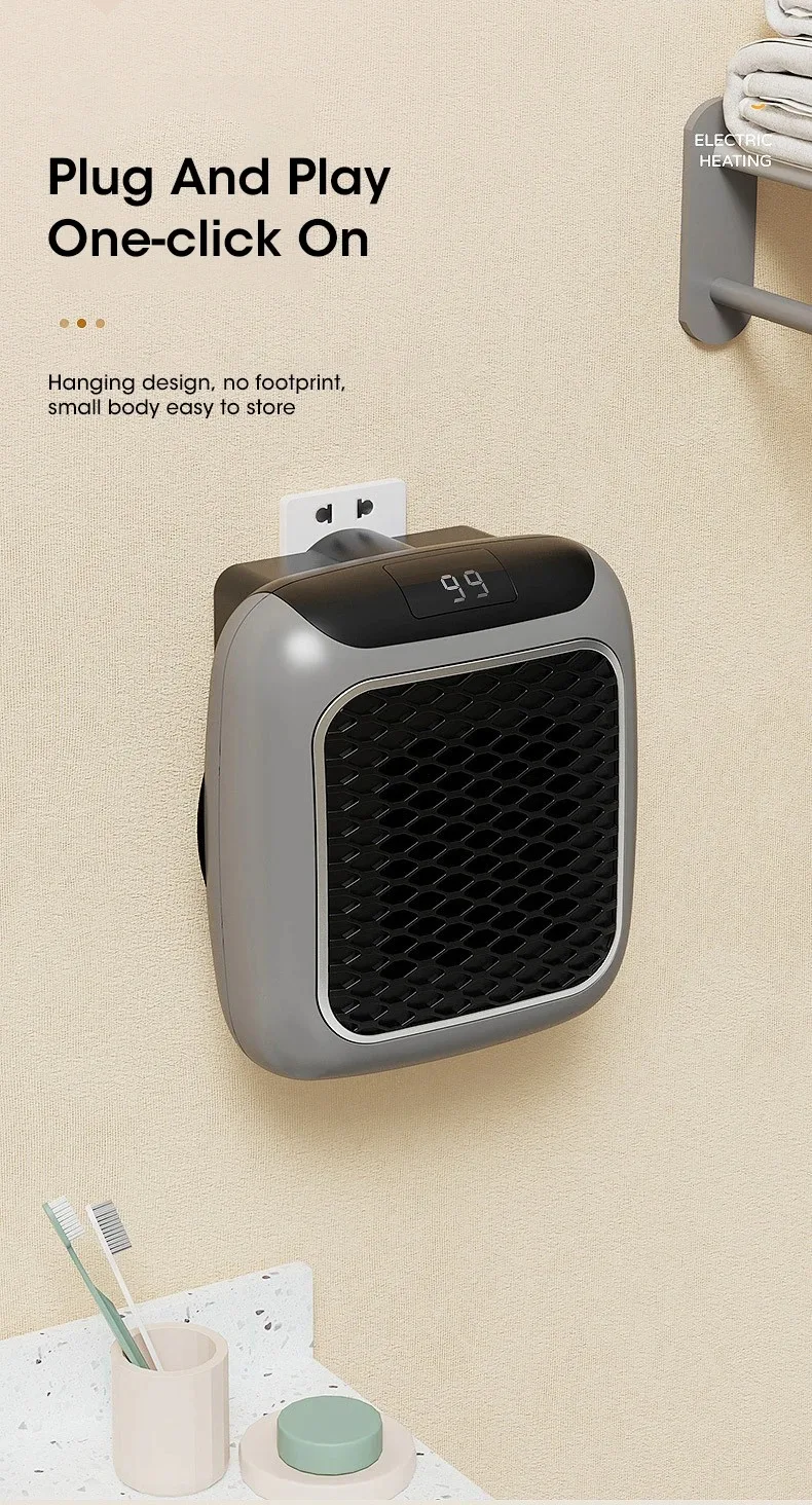 Mini-Wandheizgerät 400W mit Fernbedienung, kleiner Heißluft-Heizlüfter für Schlafzimmer und Badezimmer – Detail 4