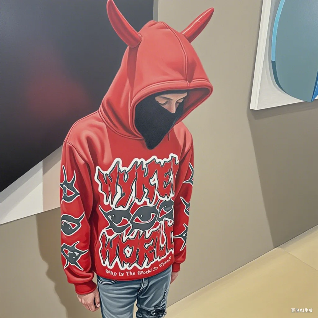 

Featured street wear Devil's Corner Hoodie with Gothic print, multi-color hip-hop style cornered sweatshirt