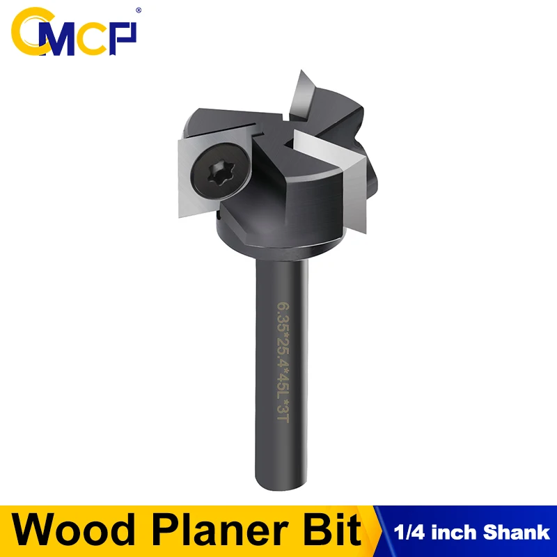 

CMCP 1pc 3-Flute Wood Planer Bit 25.4mm Cutting Diameter 1/4inch Shank Insert-Style Spoilboard CNC Surfacing Router Bit