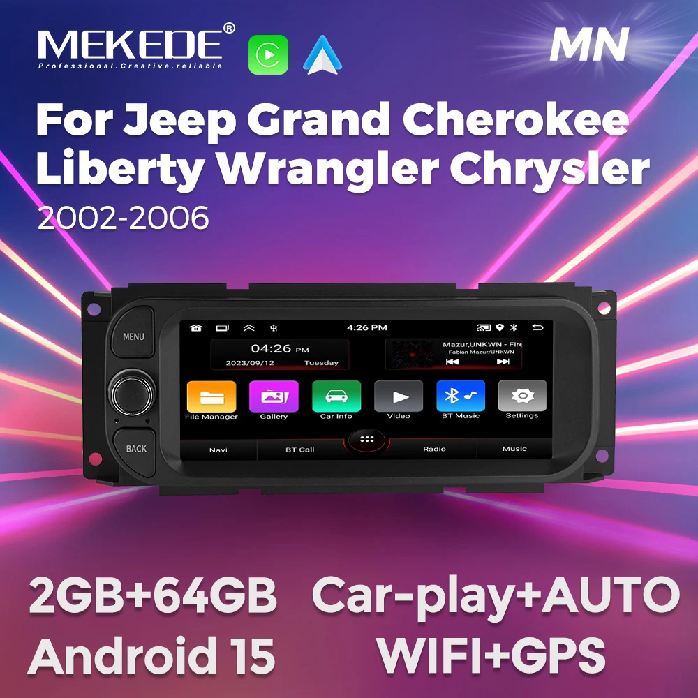 MEKEDE for JEEP Grand Cherokee Liberty Wrangler Chrysler 2002-2006 Android 15 Car Radio Carplay GPS Navigation Multimedia Player