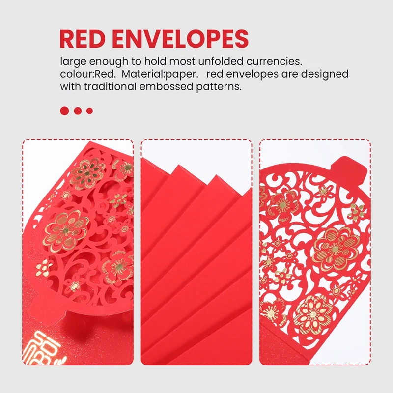 Chinese New Year Red Envelopes Lucky Money Envelopes Spring Festival Red Packet For New Year Wedding (7X3.4 Inch)