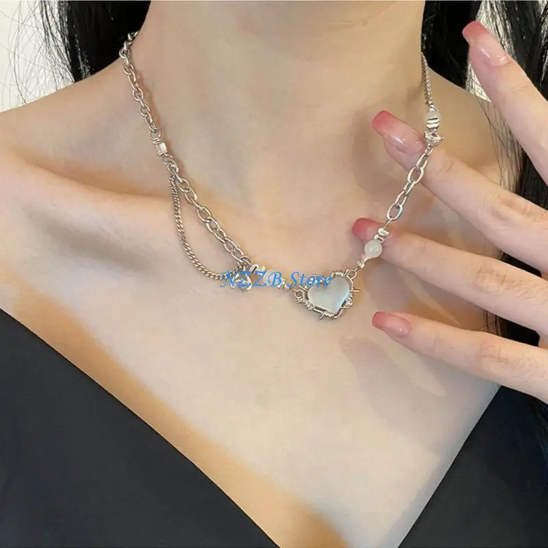 

T21F Love Heart Pendant Necklace for Women Elegant All-matched Adjustable Chain