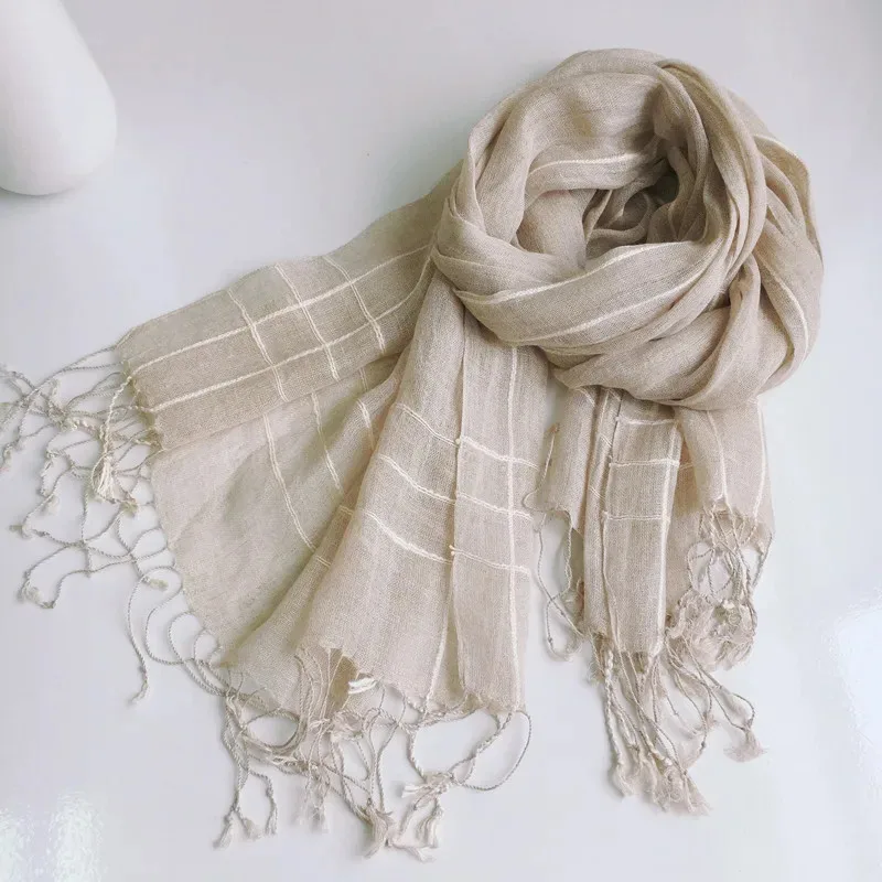 

High Quality Linen Scarf Plaid Shawl Four Seasons Scarves Muslim Scarves For Lady