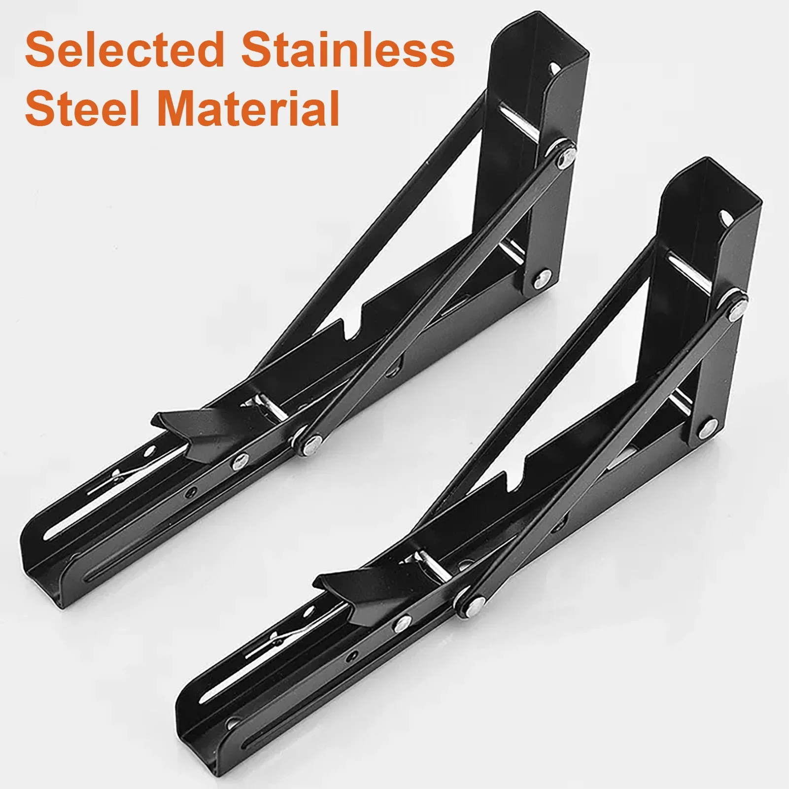 2pc Folding Shelf Brackets Heavy Duty Stainless Steel Wall Mounted Collapsible Furniture Space Saving for Garage Workstation