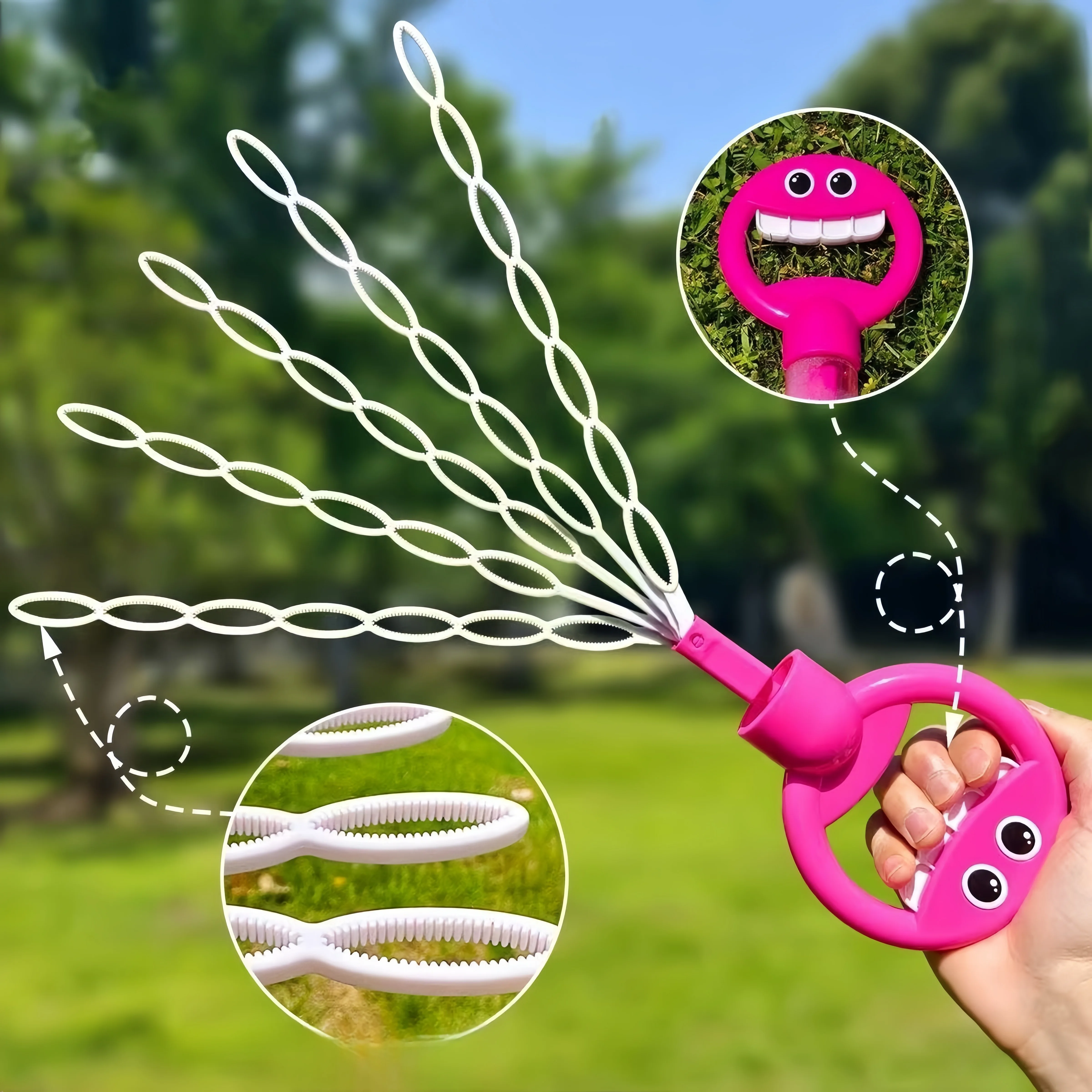 عصا فقاعات الوجه المبتسمة ذات 36 فتحة - ماكينة فقاعات ذات 5 مخالب، خارجية/داخلية، تصميم مثير للاهتمام، هيكل متين