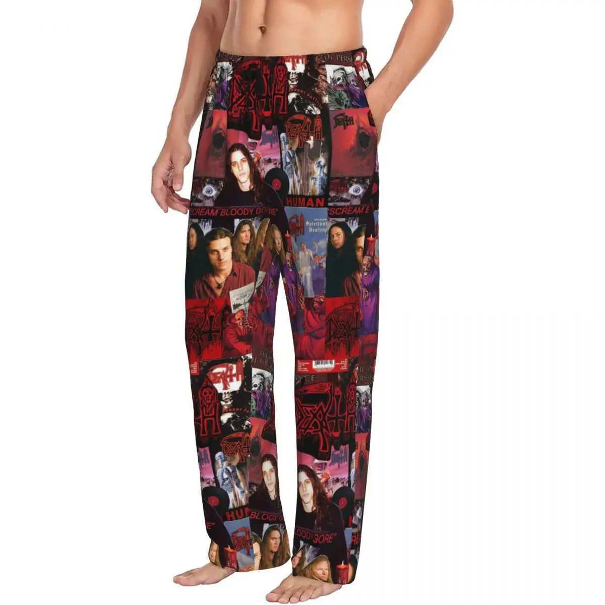 Custom Printed Men's D-Deathes Metal Music Pajama Pants Sleepwear Sleep Lounge Bottoms with Pockets