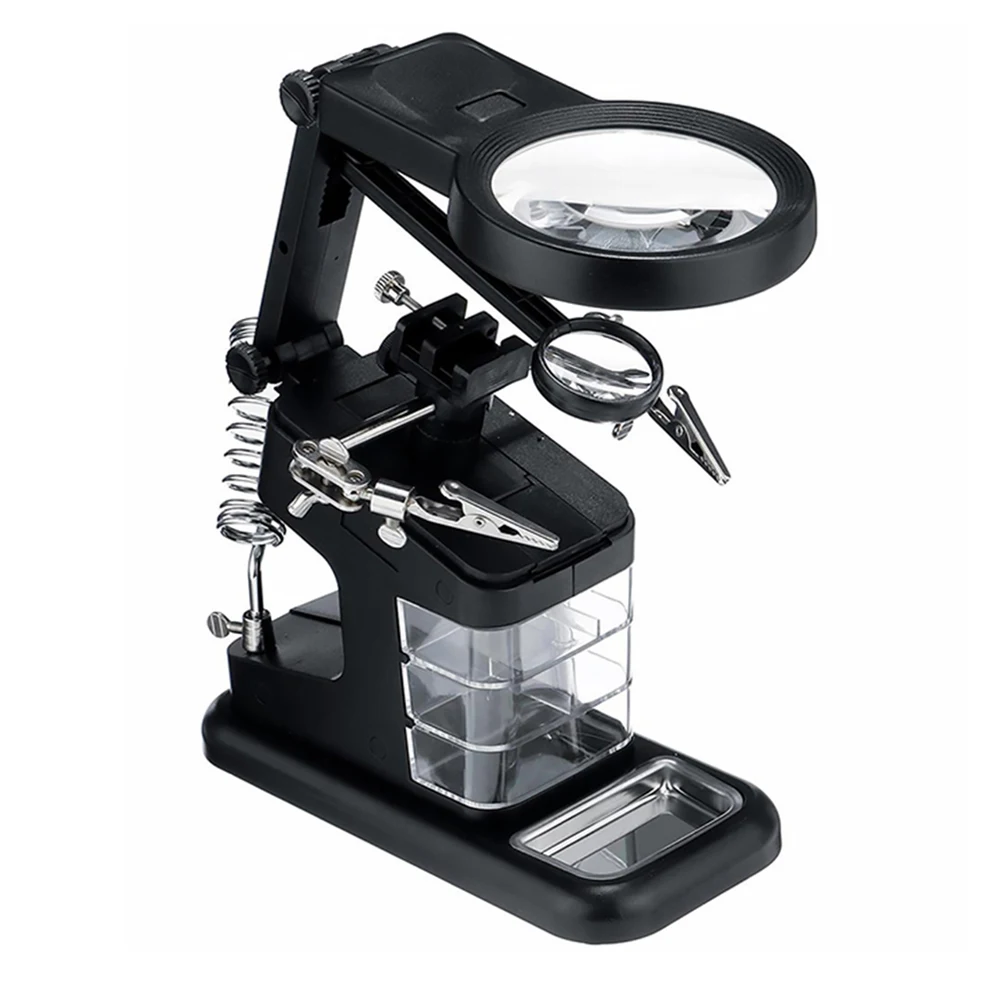 

LED Magnifier Auxiliary Lenses Adjustable Clips for Soldering Repair Work Desktop LED Stations White Tabletop
