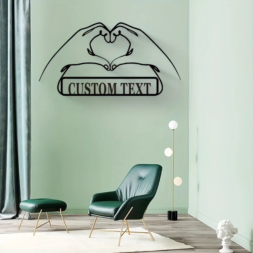 

Custom Personalizable Metal Heart - Shaped Wall Art Love - Themed Intertwined Hands Custom Text Matte - Finished Decor Sign
