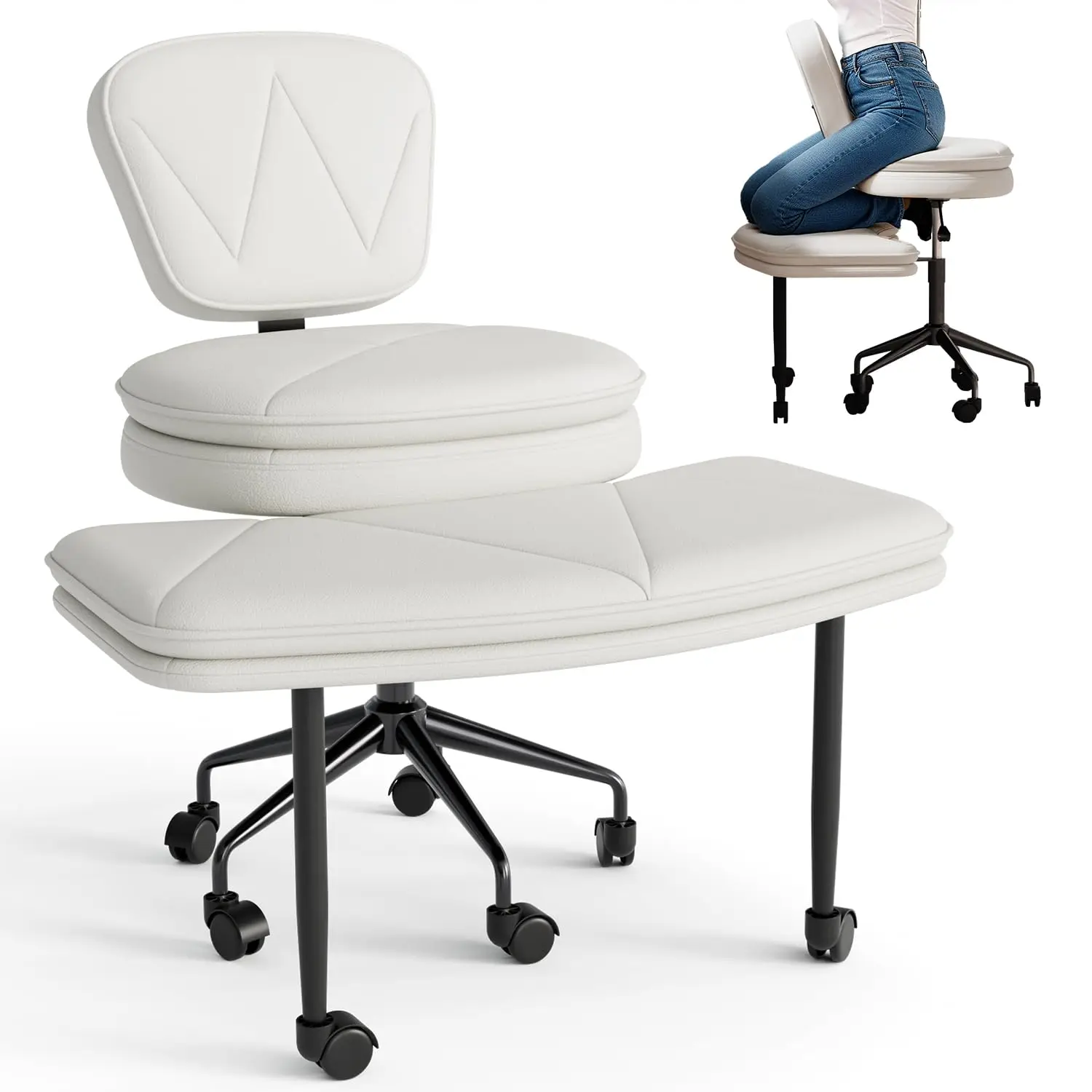 

Эргономичное кресло для сидения на коленях, 360 градусов ° Поворотное кресло-кресто с колесиками, двухслойное мягкое офисное кресло, 31.3 дюйма, на заказ