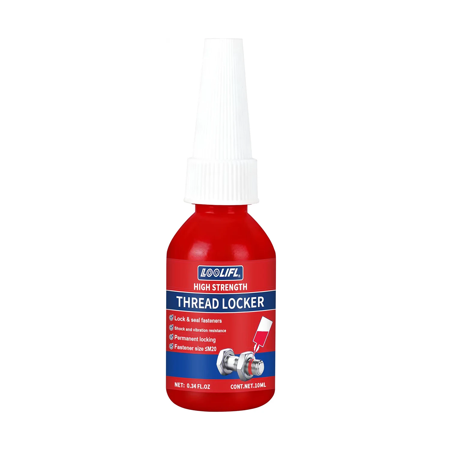 LOOLIFL Schraubensicherungskleber Blau Rot Mittelstark Hochfester Anti-Lose-Gewindedichtstoff Metallbolzen-Sicherungskleber 10ml 50ml