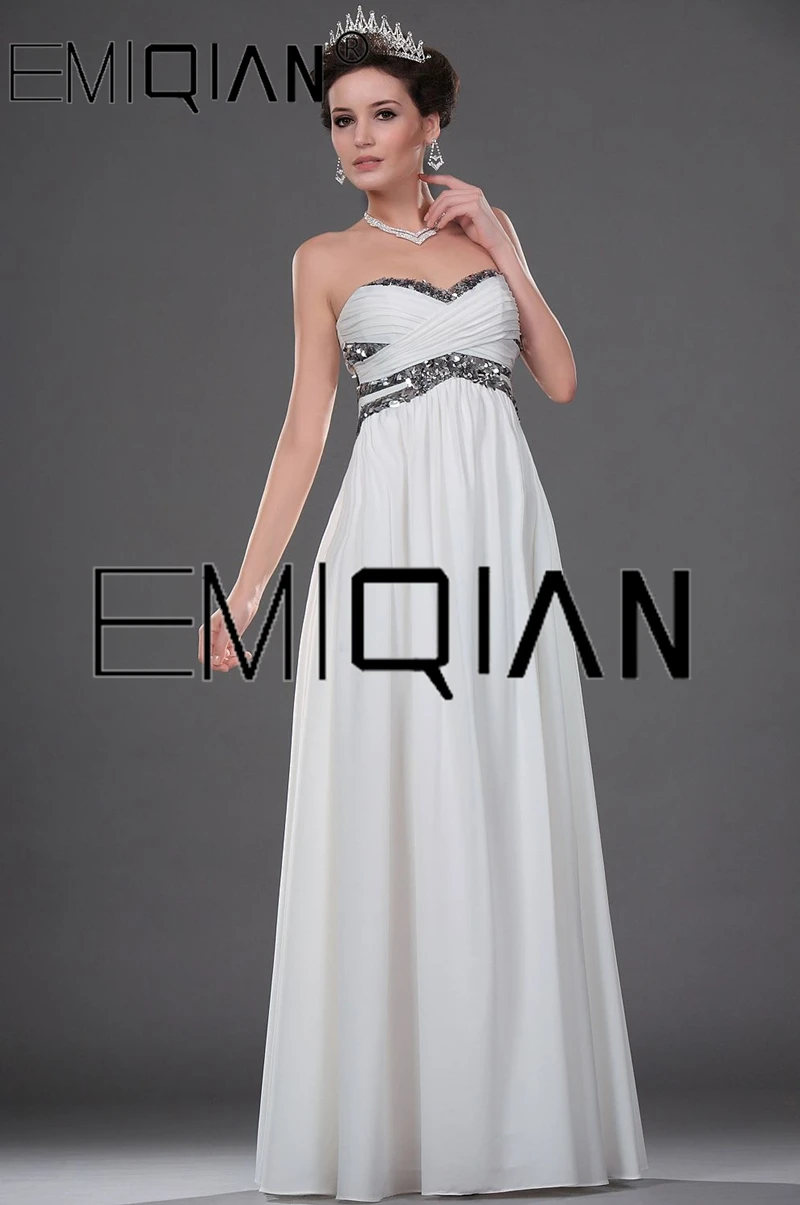 

Elegant Strapless Empire Long Bridal Wedding Dress Bohemian Bridal Dress Gowns Bling Bling Sequined Chiffon Vestido De Noiva