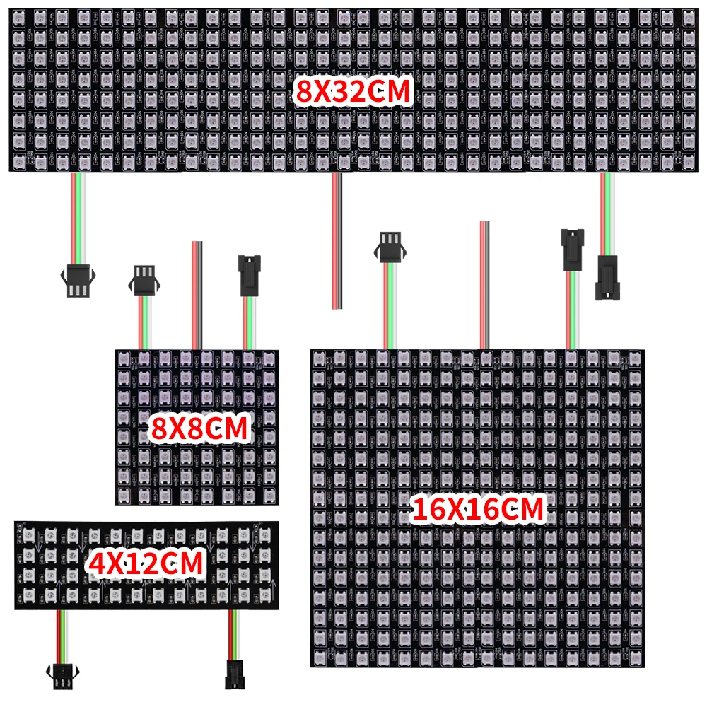 WS2812B RGB 5050SMD Pixel Led Panel 4X12 8X8 16x16 8x32 Flexible Matrix Screen Module WS2812 Individually Addressable IC DC5V