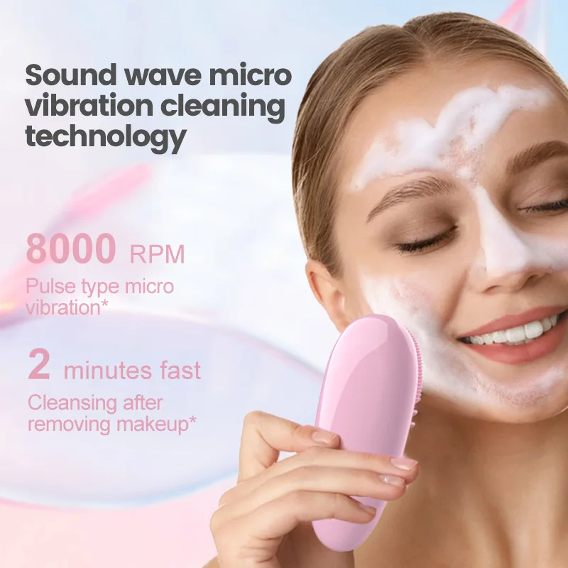 Skin Care Tool Electric Silicone Facial Cleanser Removing Blackheads Pores Long Hair Brush Business Trips Soft Skin Friendly