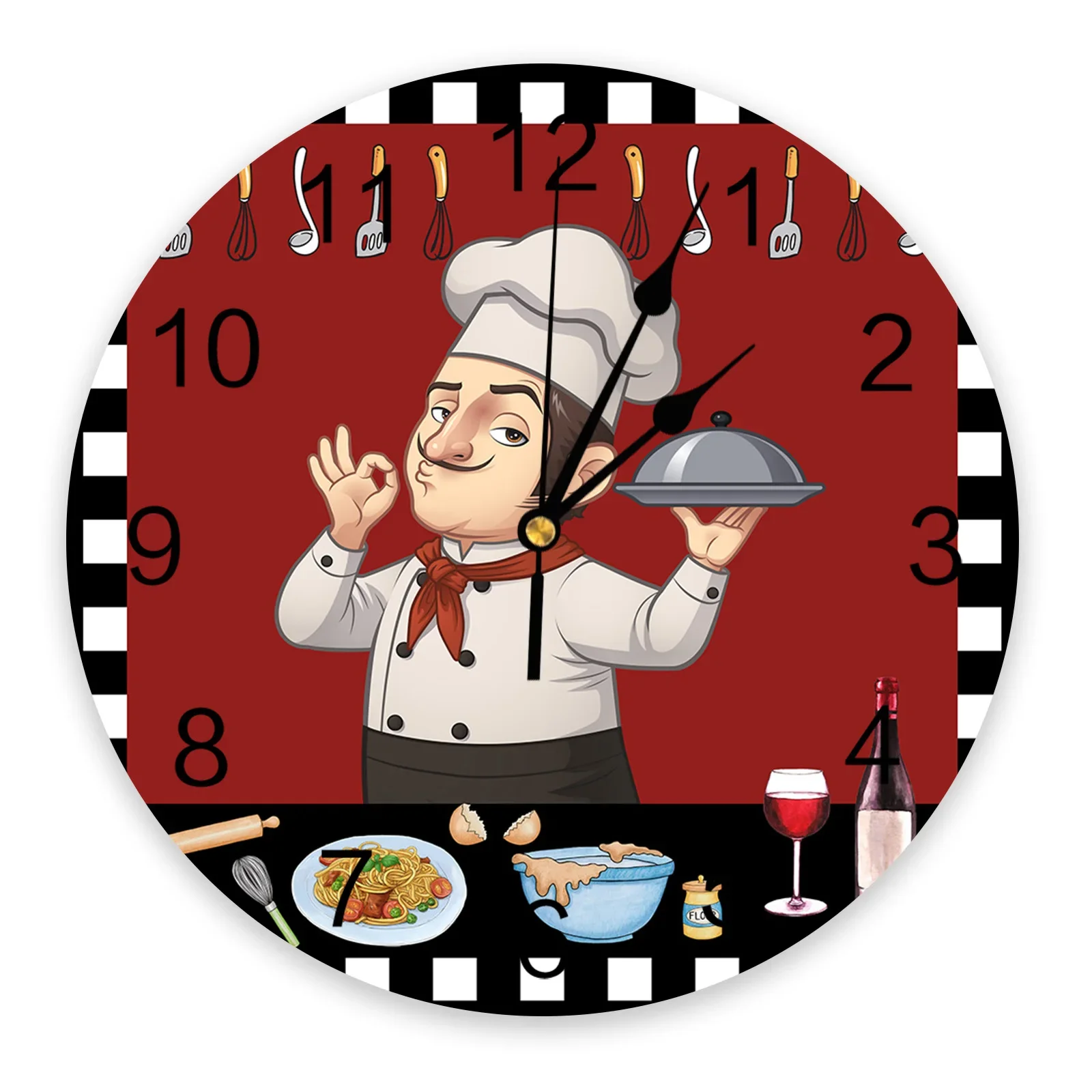 Chef Gourmet Knife And Fork Lattice Clocks Silent Home Cafe Office Wall Decor Clocks for Kitchen Wall Art Large Wall Clocks