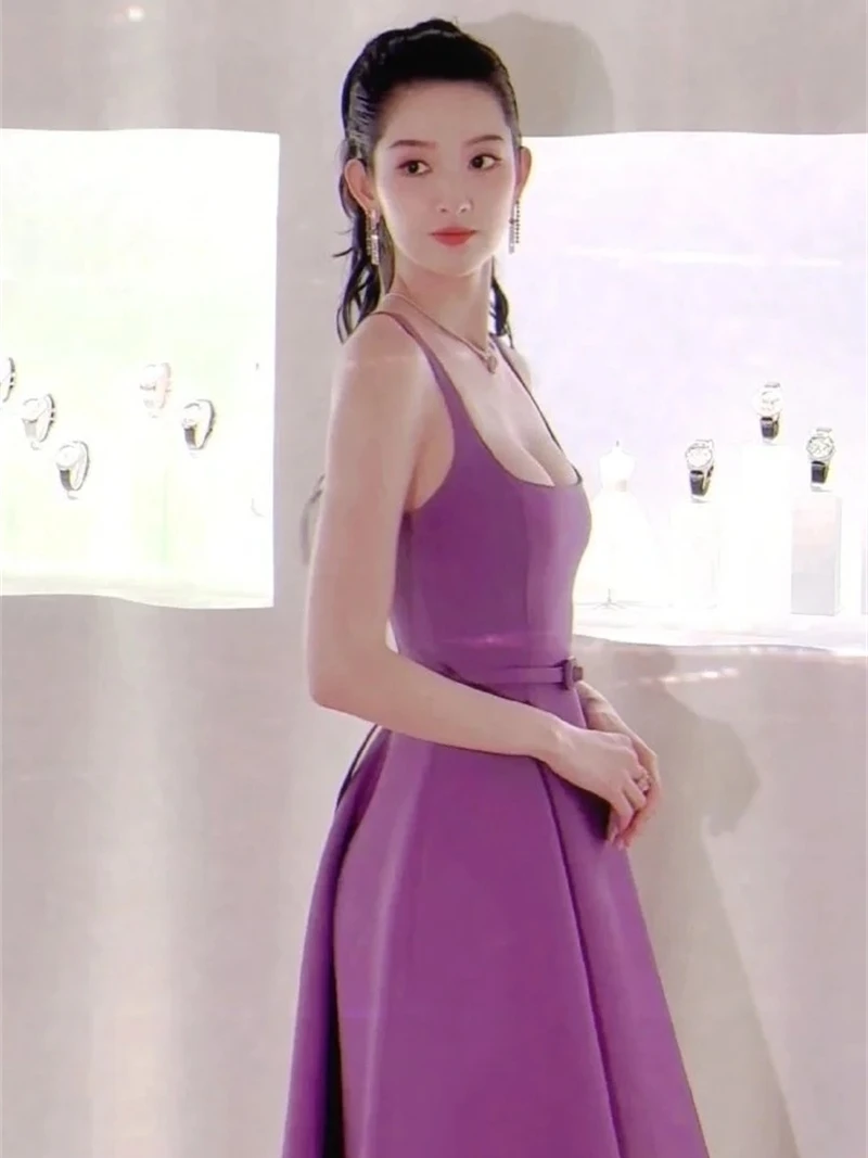 

Ele Purple Sling Dr aceful Advanced Feeling Женское платье Dr Summer 2024 New Release D - Fly High Waist a - Line Gow...