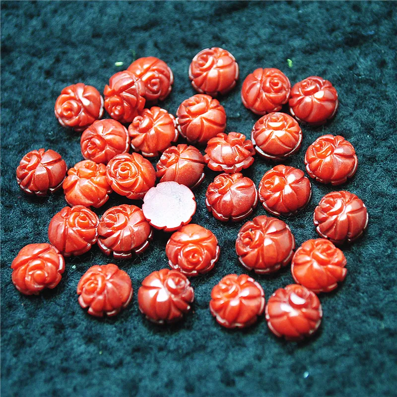 10PCS Carving Red Coral Cabochons Flower Designs Size 10MM For Fashion DIY Jewelry Pendants Making New Arrivals Wholesale
