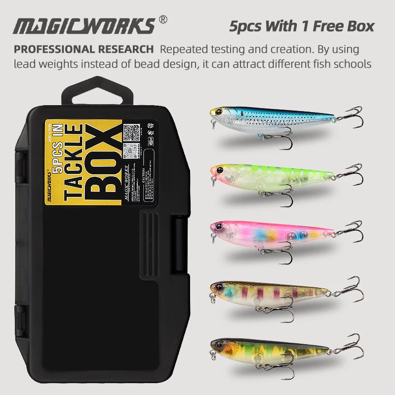 ماجيك وركس الصيد إغراء كيت 5 قطعة/صندوق قلم رصاص السحر توبواتر 90 مللي متر 11.8 جرام المياه العذبة Wobblers المشي الكلب العائمة الطعم الاصطناعي