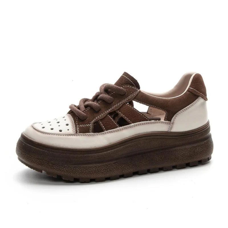 Zapatillas gruesas de piel auténtica de vaca de gamuza de 5CM para mujer, sandalias mocasines con huecos de verano, zapatos cómodos con plataforma y cuña de goma elástica