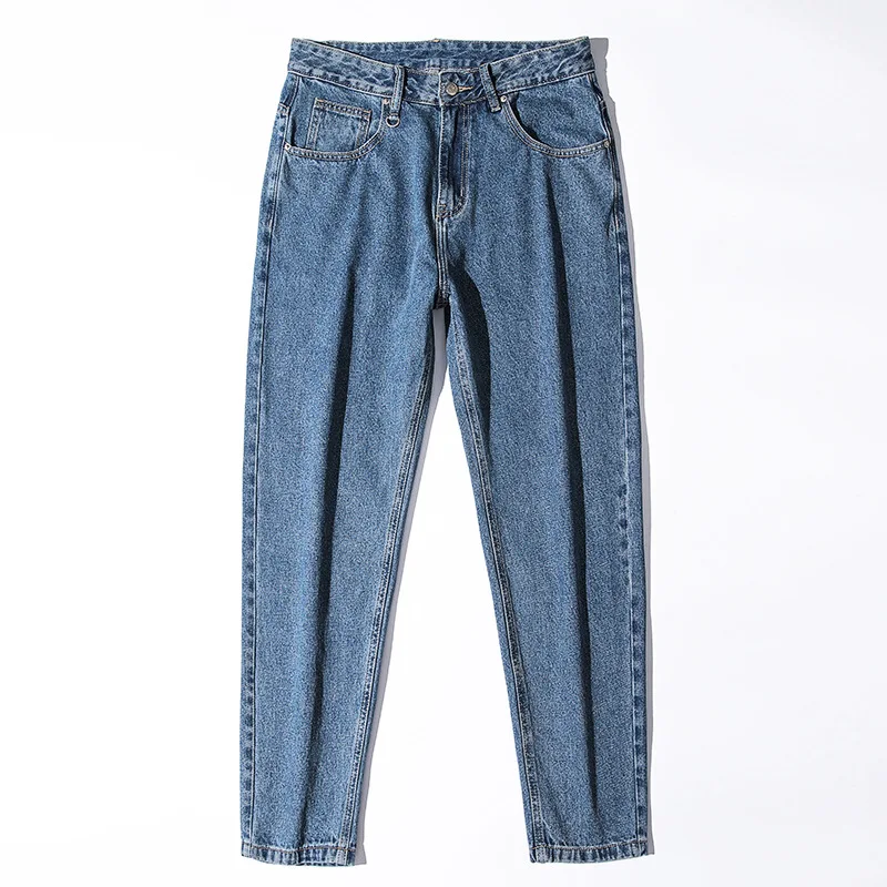 High quality long baggy jeans for men plus size light wash cotton denim vintage casual trousers new 2024 clothing - blue