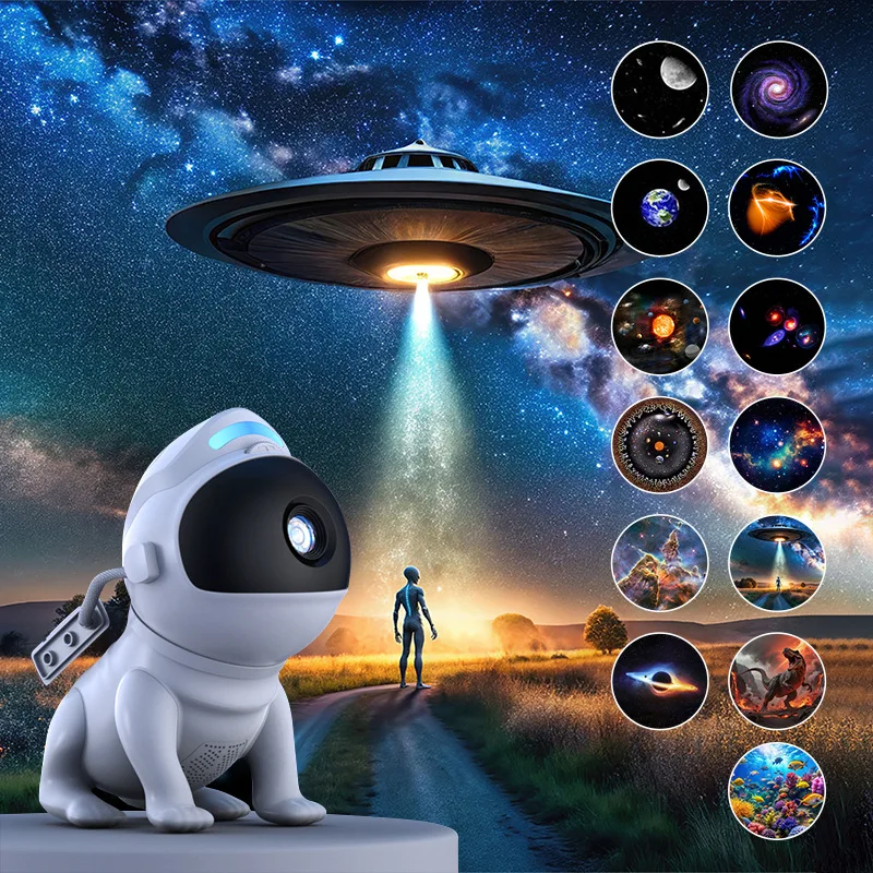 

2026 13 in1 New Space Dog Galaxy Moon Atmosphere Projection Light Bluetooth Speaker Dynamic Star Light Star Top Light
