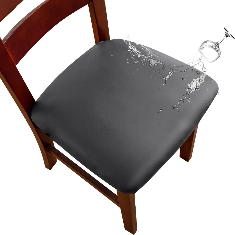 Solid Color Stretchable Chair Cushion Cover PU Fabric Waterproof Chair Protector Dustproof Soft Stool Cover
