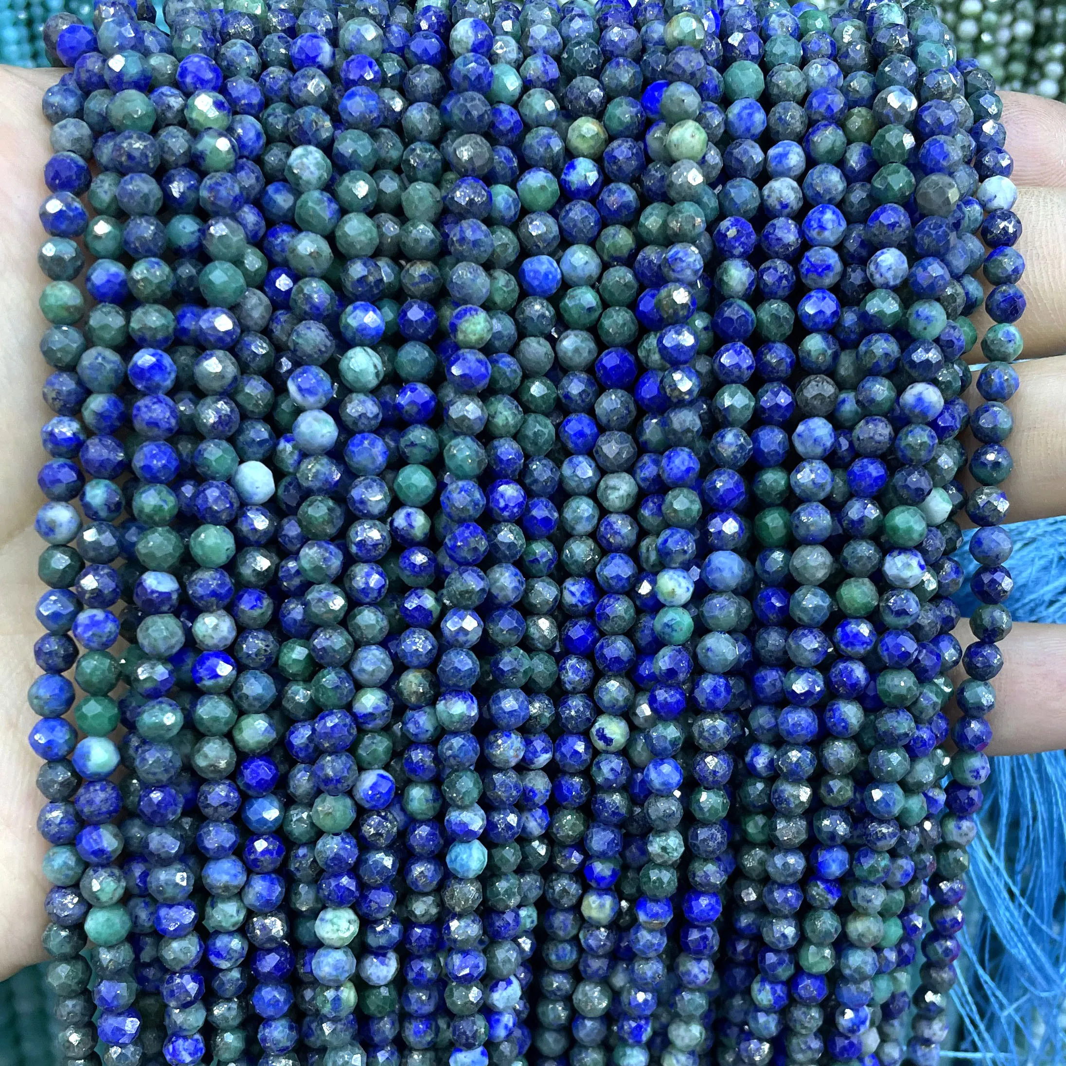 2 3 4MM Faceted Natural Stone Chrysocolla Azurite Spacer Round Beads For Jewelry Making Diy Bracelet Necklace Accessories