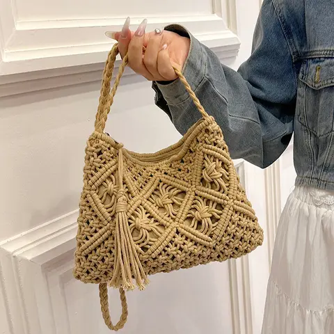패션 짠 중공 어깨 가방 짚 여름 Crossbody 해변 여행 핸드백 여성 가방 여성 메신저 가방 2024