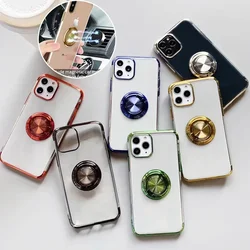 With Ring Holder Phone Case For IPhone 17 16 15 14 Pro Max 13 Electroplating Transparent Plated Back Cover