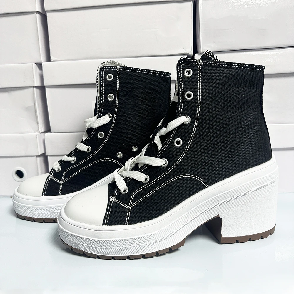 Autunno donna décolleté di tela scarpe moda Cool 9cm tacchi alti piattaforma stivaletti Sexy scarpe Casual classiche versatili femminili