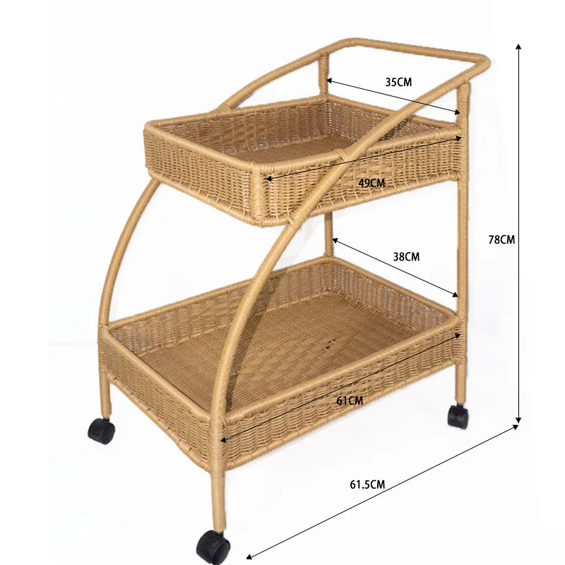 Two-story hotel hotel imitation rattan commercial restaurant rack mobile special trolley for food delivery